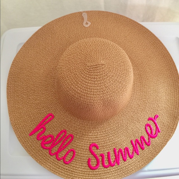 Hello Summer Floppy Pink Embroidered Straw Hat - Picture 2 of 2